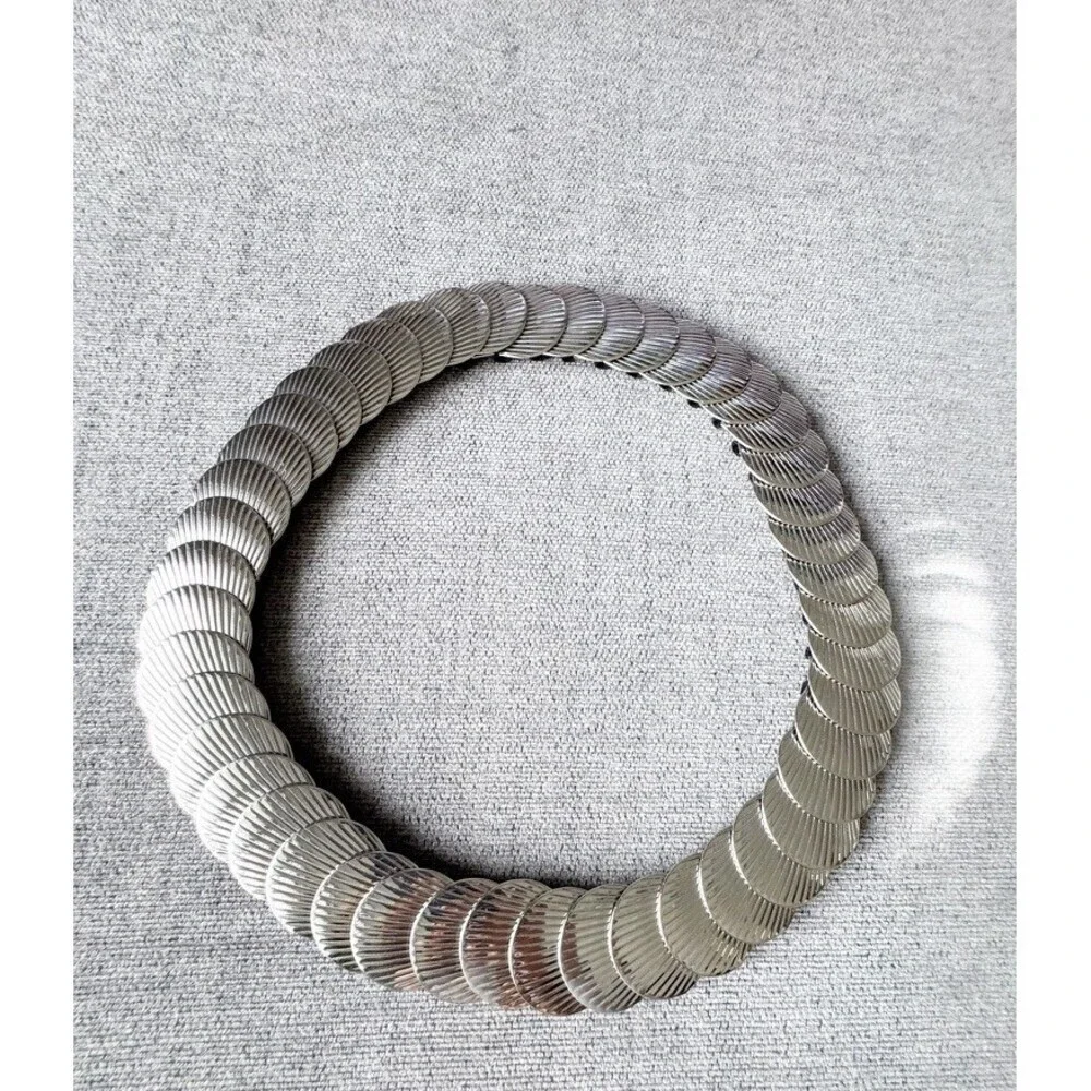 Vintage Art Deco Silver Scallop Seashell Scale Stretch Belt Statement Elastic